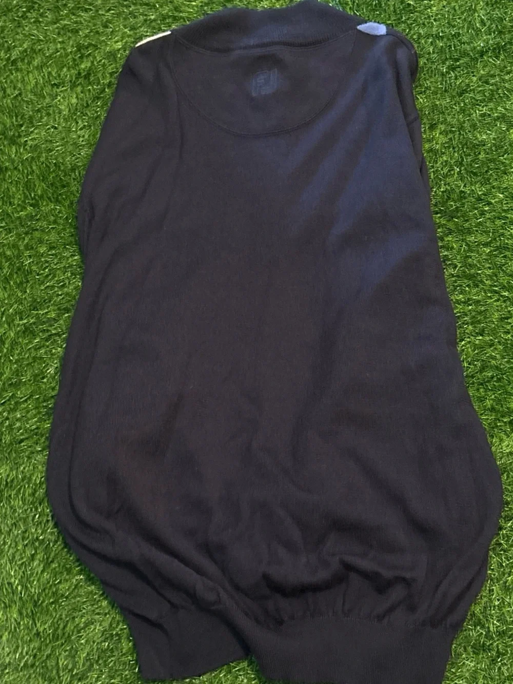 FootJoy Wool Navy Argyle Half-Zip Sweater - Blue & Cream XL
